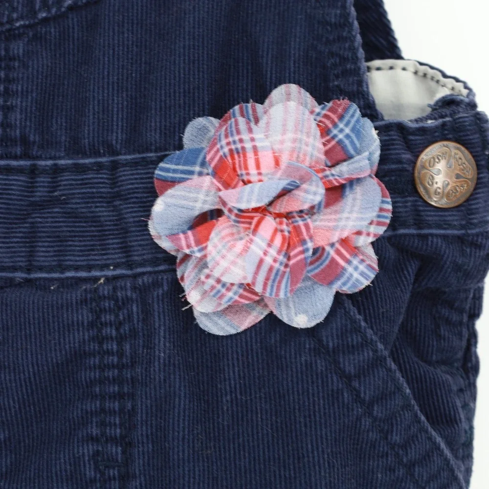 OshKosh Bgosh Toddler Navy Blue Corduroy‎ Vestbak Overalls Size 3T Flower Accent